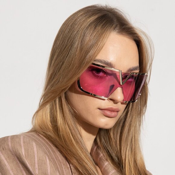 Valentino Women BRAND NEW Sunglasses Titanium Gold Black Pink Mask V - ROMASK